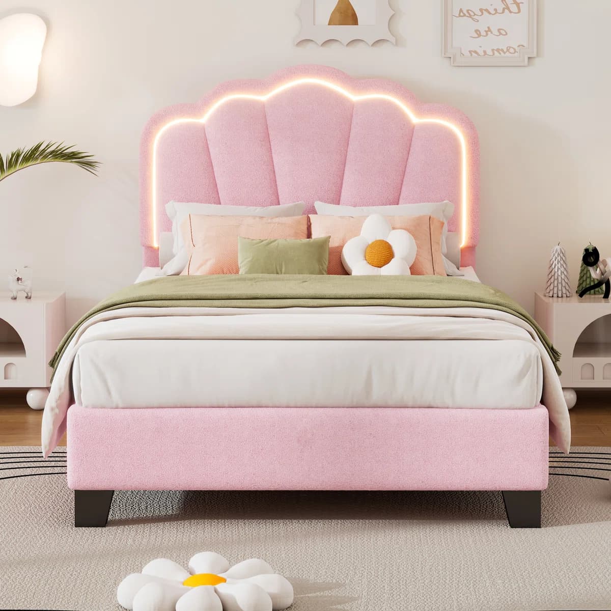 Blossom Glow Upholstered Flower-Shape Kids Bed