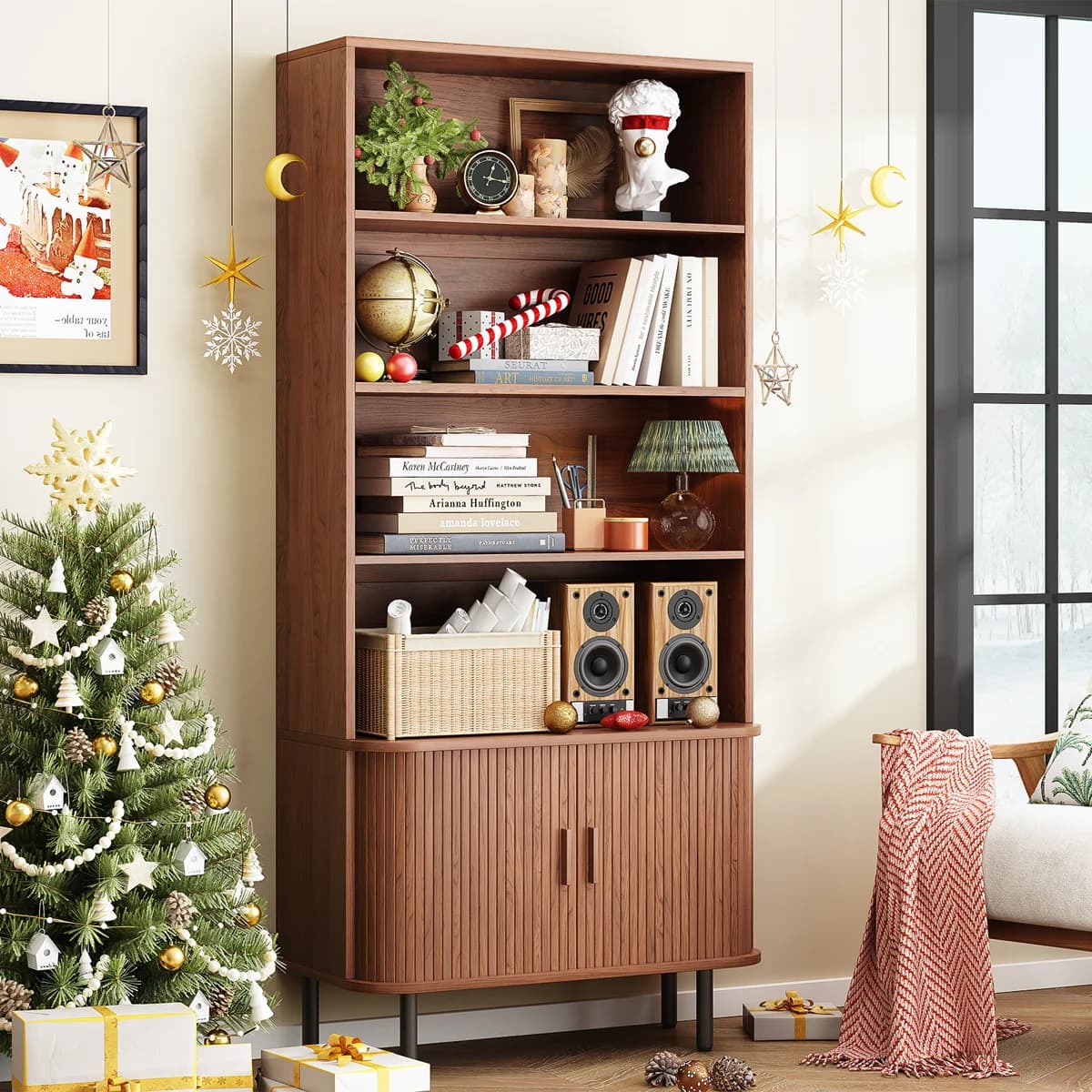 Vigo Fluted Wood Storage Bookcase
